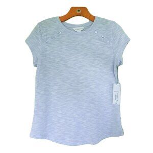 NWT Liz Claiborne Blue And White Striped Tee Size XS w/ cute button accents!!!